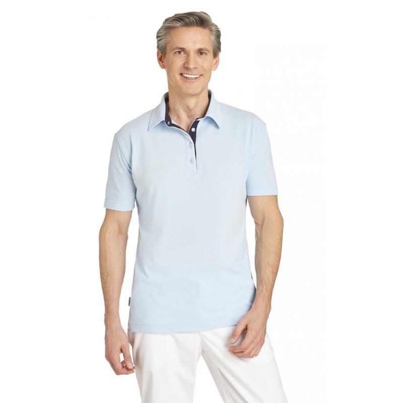 Heute im Angebot: Poloshirt 2637 von LEIBER / Farbe: hellblau-marine / 95 % Baumwolle 5 % Elasthan in der Region Heidesee