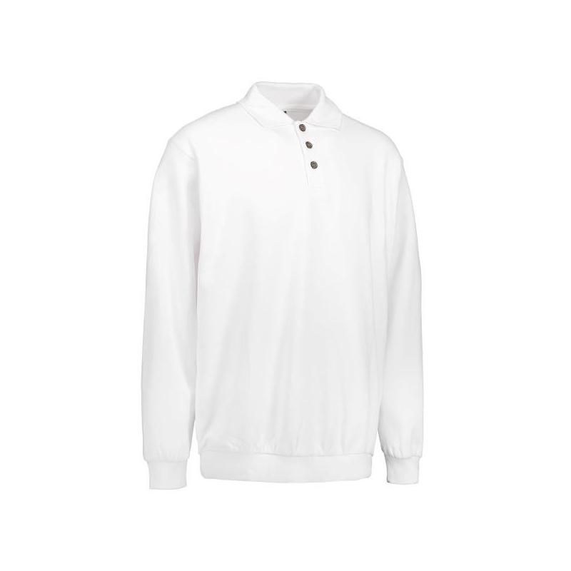 Heute im Angebot: Klassisches Herren Polo-Sweatshirt 601 von ID / Farbe: weiß / 70% BAUMWOLLE 30% POLYESTER in der Region Leverkusen