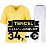 SALE - Kombination aus TENCEL-KASACK 2700 und TENCEL-HOSE 2701 von MEIN-KASACK.de / Farbe: gelb - weiß - | MEIN-KASACK.d