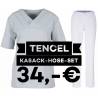 SALE - Kombination aus TENCEL-KASACK 2700 und TENCEL-HOSE 2701 von MEIN-KASACK.de / Farbe: grau - weiß - | MEIN-KASACK.d