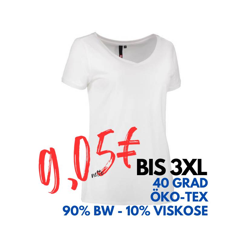 ARBEITS-T-SHIRT DAMEN | CORE V-Neck Tee 543 von ID / Farbe: weiß / 90% BAUMWOLLE 10% VISKOSE | MEIN-KASACK.de - KASACK - KASACKS