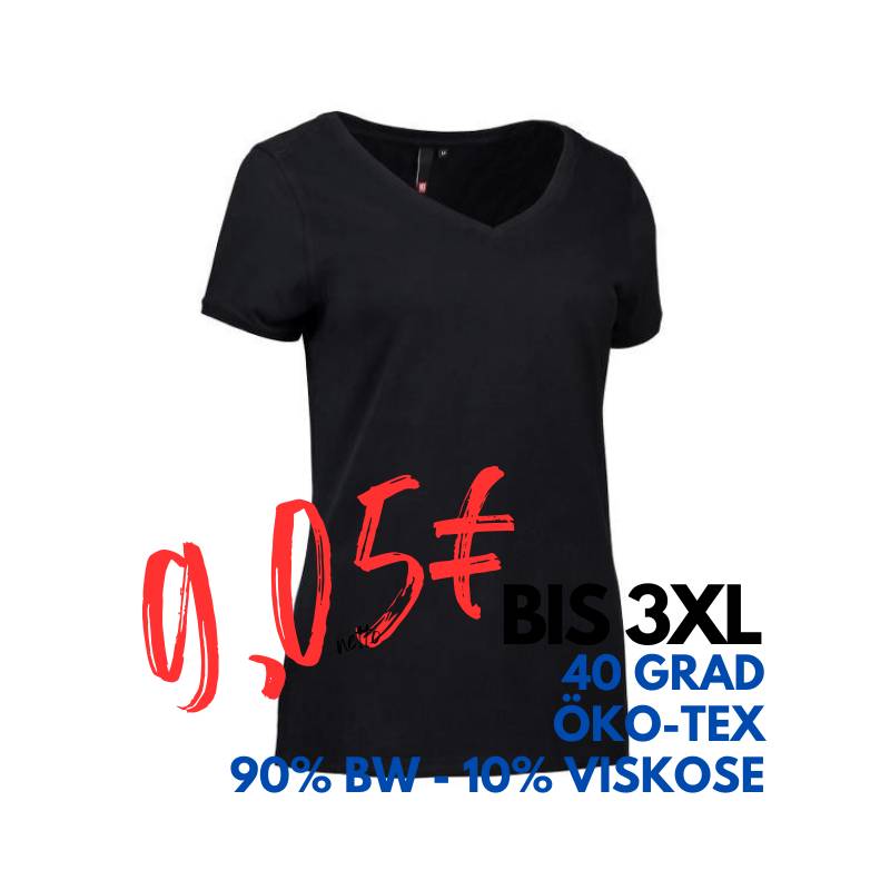 ARBEITS-T-SHIRT DAMEN | CORE V-Neck Tee 543 von ID / Farbe: schwarz / 90% BAUMWOLLE 10% VISKOSE | MEIN-KASACK.de - KASACK - KASACKS