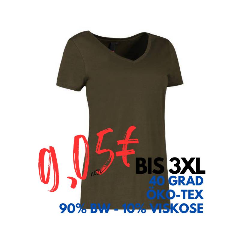 ARBEITS-T-SHIRT DAMEN | CORE V-Neck Tee 543 von ID / Farbe: oliv / 90% BAUMWOLLE 10% VISKOSE | MEIN-KASACK.de - KASACK - KASACKS