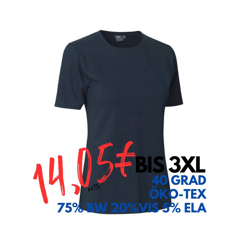 ARBEITS-T-SHIRT DAMEN | Stretch Komfort 595 von ID / Farbe: Navy / 75% Baumwolle 20% Viskose 5% Elasthan | MEIN-KASACK.de - KASACK - KASACKS