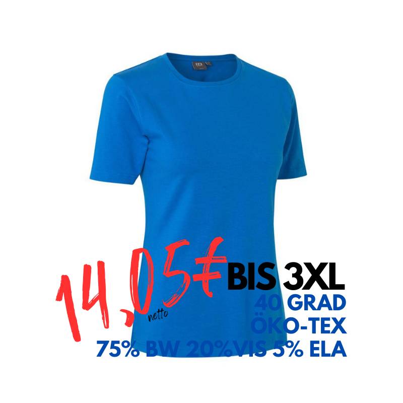 ARBEITS-T-SHIRT DAMEN | Stretch Komfort 595 von ID / Farbe: Azur / 75% Baumwolle 20% Viskose 5% Elasthan | MEIN-KASACK.de - KASACK - KASACKS