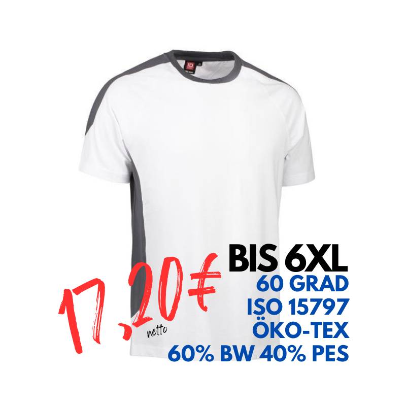 ARBEITS-T-SHIRT HERREN| PRO Wear Kontrast 302 von ID / Farbe: weiß / 60% BAUMWOLLE 40% POLYESTER | MEIN-KASACK.de - KASACK - KASACKS