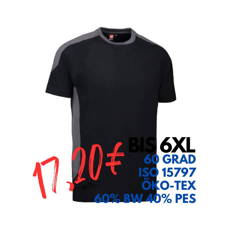 ARBEITS-T-SHIRT HERREN| PRO Wear Kontrast 302 von ID / Farbe: schwarz / 60% BAUMWOLLE 40% POLYESTER | MEIN-KASACK.de - KASACK - KASACKS