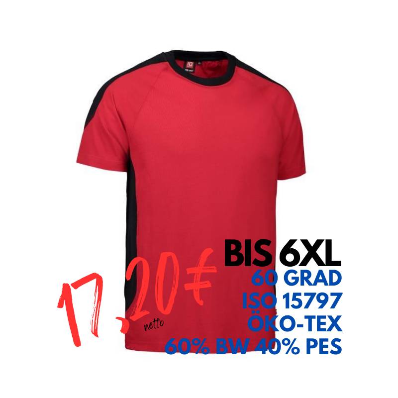 ARBEITS-T-SHIRT HERREN| PRO Wear Kontrast 302 von ID / Farbe: rot / 60% BAUMWOLLE 40% POLYESTER | MEIN-KASACK.de - KASACK - KASACKS