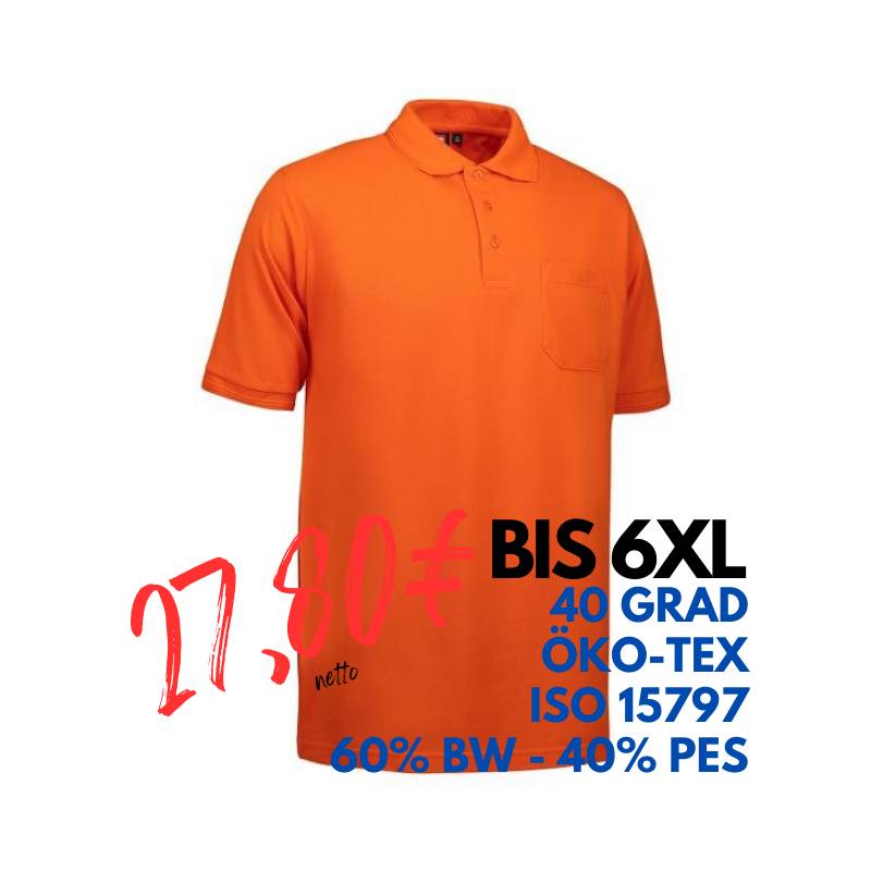 ARBEITS-POLO-SHIRT HERREN | PRO Wear 320 von ID / Farbe: orange / 50% BAUMWOLLE 50% POLYESTER | MEIN-KASACK.de - KASACK - KASACKS