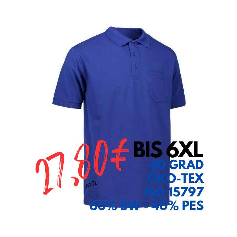 ARBEITS-POLO-SHIRT HERREN | PRO Wear 320 von ID / Farbe: königsblau  / 50% BAUMWOLLE 50% POLYESTER | MEIN-KASACK.de - KASACK - KASACKS