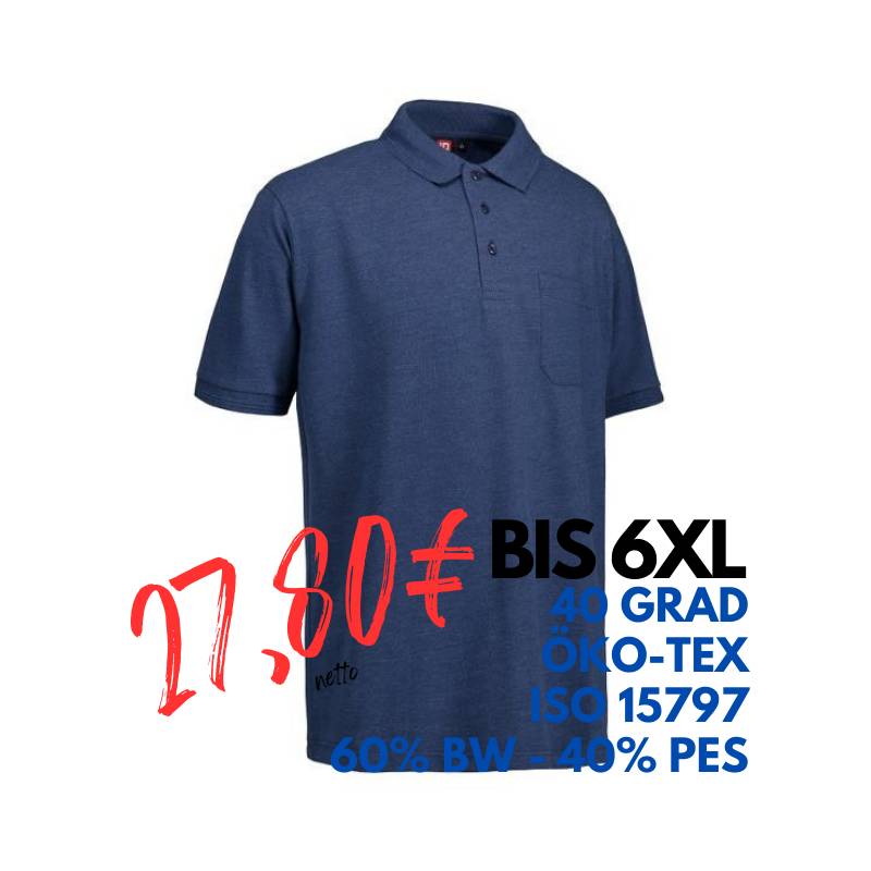 ARBEITS-POLO-SHIRT HERREN | PRO Wear 320 von ID / Farbe: blau-melange  / 50% BAUMWOLLE 50% POLYESTER | MEIN-KASACK.de - KASACK - KASACKS