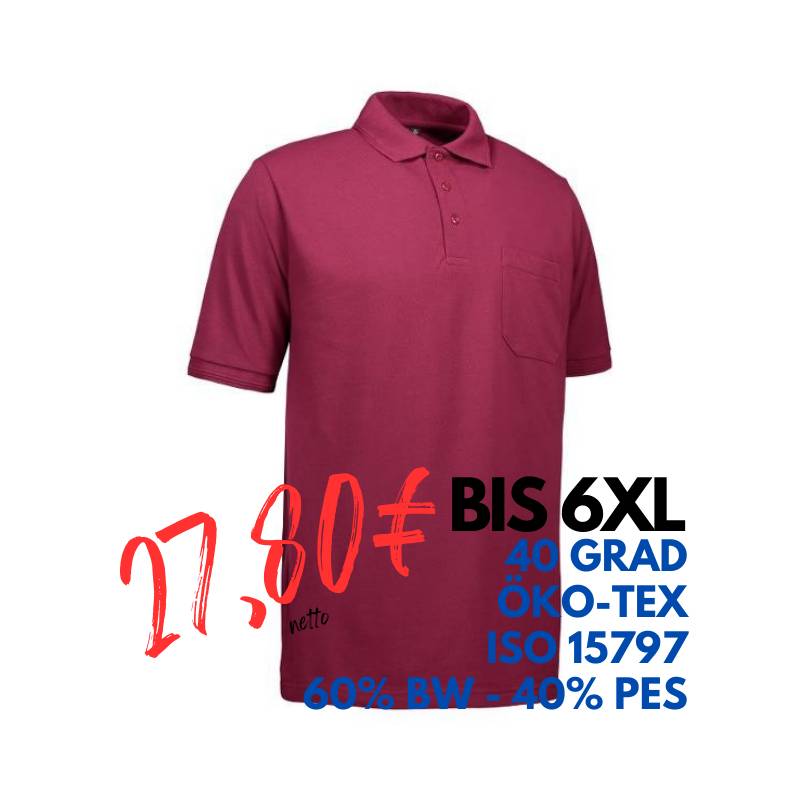 ARBEITS-POLO-SHIRT HERREN | PRO Wear 320 von ID / Farbe: bordeaux / 50% BAUMWOLLE 50% POLYESTER | MEIN-KASACK.de - KASACK - KASACKS