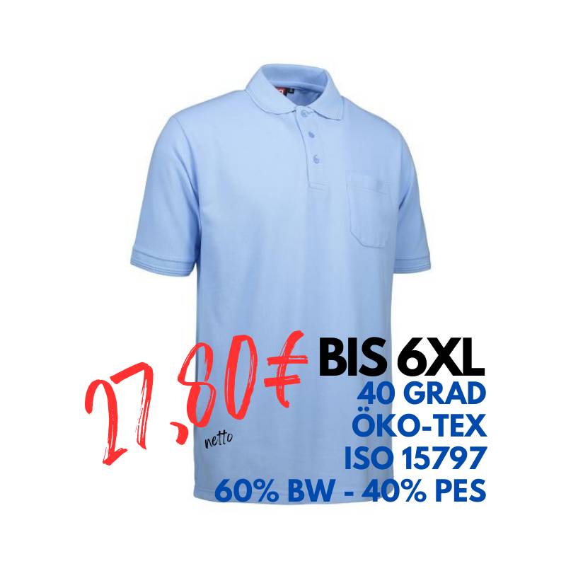 ARBEITS-POLO-SHIRT HERREN | PRO Wear 320 von ID / Farbe: hellblau / 50% BAUMWOLLE 50% POLYESTER | MEIN-KASACK.de - KASACK - KASACKS