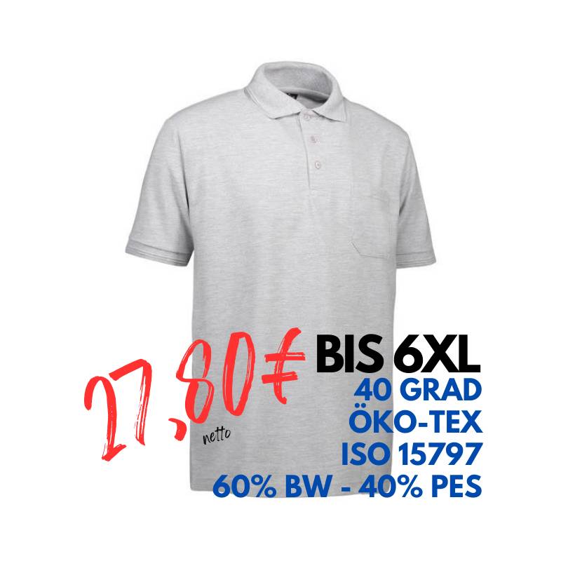 ARBEITS-POLO-SHIRT HERREN | PRO Wear 320 von ID / Farbe: hellgrau / 50% BAUMWOLLE 50% POLYESTER | MEIN-KASACK.de - KASACK - KASACKS