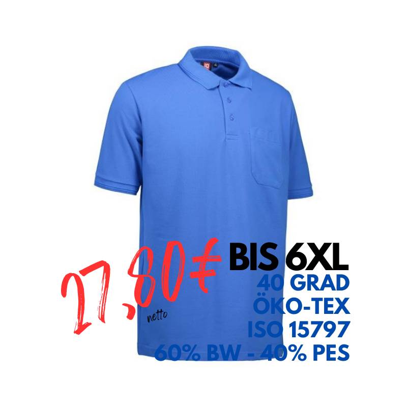 ARBEITS-POLO-SHIRT HERREN | PRO Wear 320 von ID / Farbe: azur / 50% BAUMWOLLE 50% POLYESTER | MEIN-KASACK.de - KASACK - KASACKS