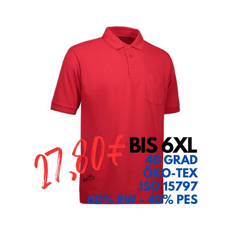 ARBEITS-POLO-SHIRT HERREN | PRO Wear 320 von ID / Farbe: rot / 50% BAUMWOLLE 50% POLYESTER | MEIN-KASACK.de - KASACK - KASACKS