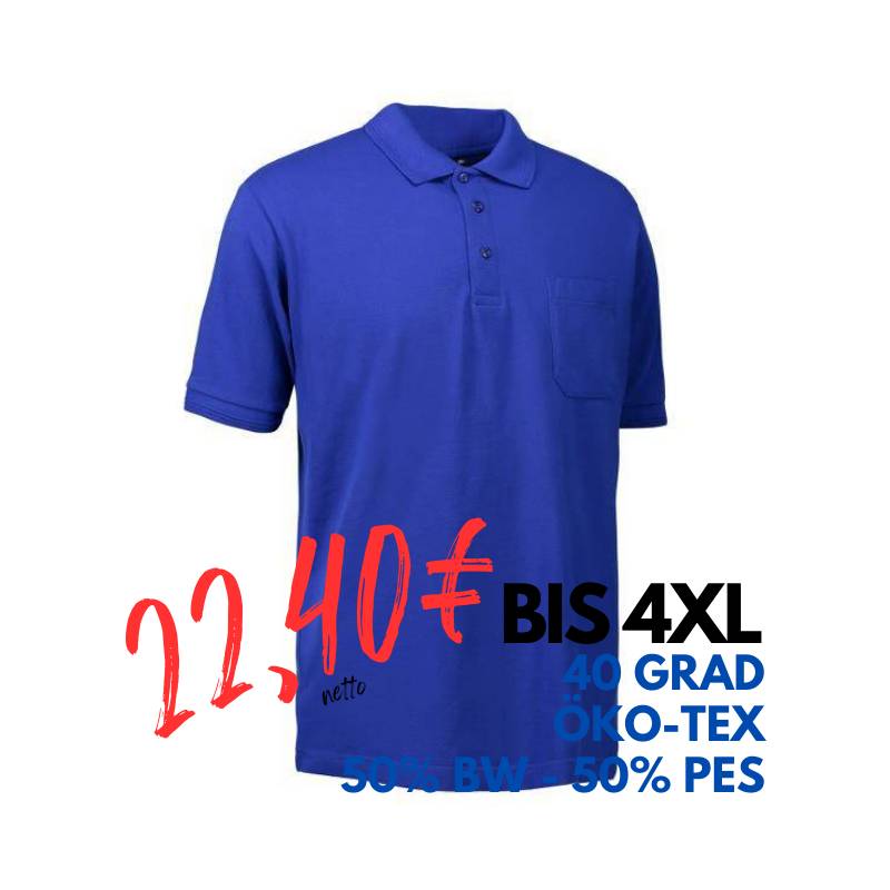 ARBEITS-POLO-SHIRT HERREN | 520 von ID / Farbe: königsblau / 50% BAUMWOLLE 50% POLYESTER | MEIN-KASACK.de - KASACK - KASACKS