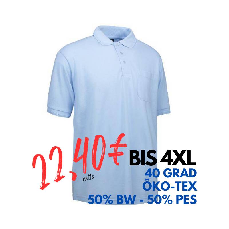 ARBEITS-POLO-SHIRT HERREN | 520 von ID / Farbe: hellblau / 50% BAUMWOLLE 50% POLYESTER | MEIN-KASACK.de - KASACK - KASACKS