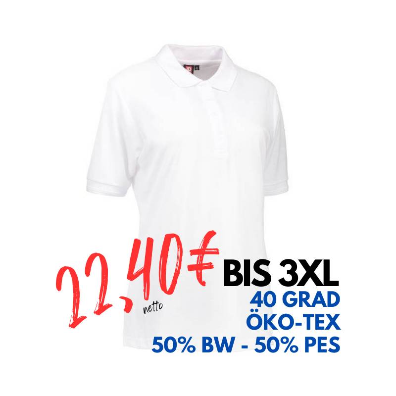 ARBEITS-POLO-SHIRT DAMEN| 521 von ID / Farbe: weiß / 50% BAUMWOLLE 50% POLYESTER | MEIN-KASACK.de - KASACK - KASACKS