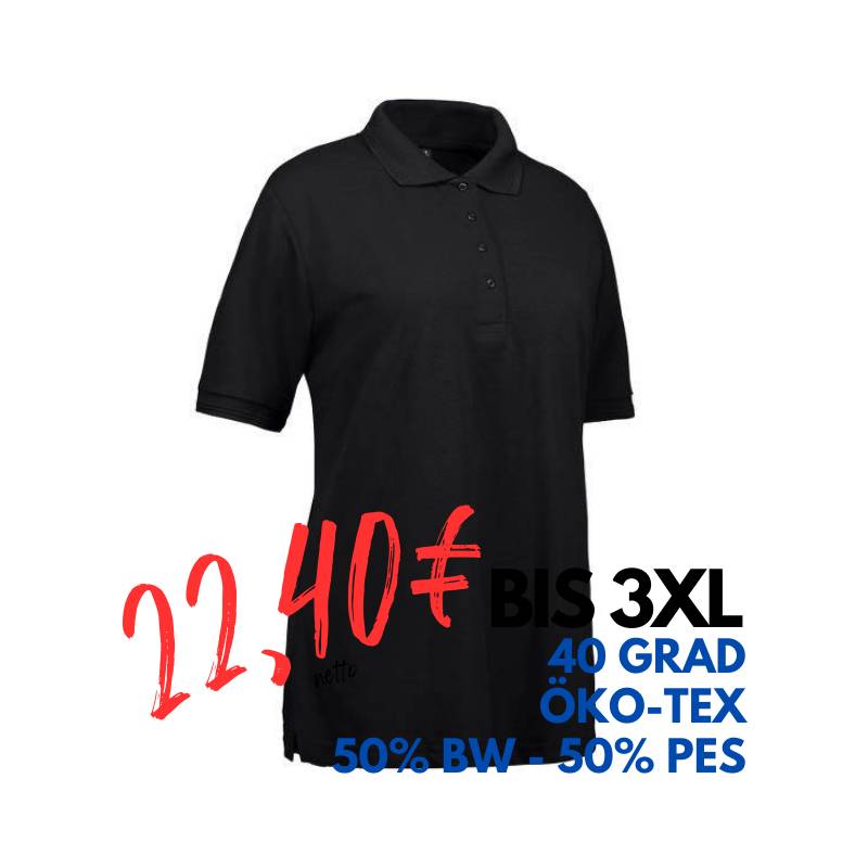 ARBEITS-POLO-SHIRT DAMEN| 521 von ID / Farbe: schwarz / 50% BAUMWOLLE 50% POLYESTER | MEIN-KASACK.de - KASACK - KASACKS