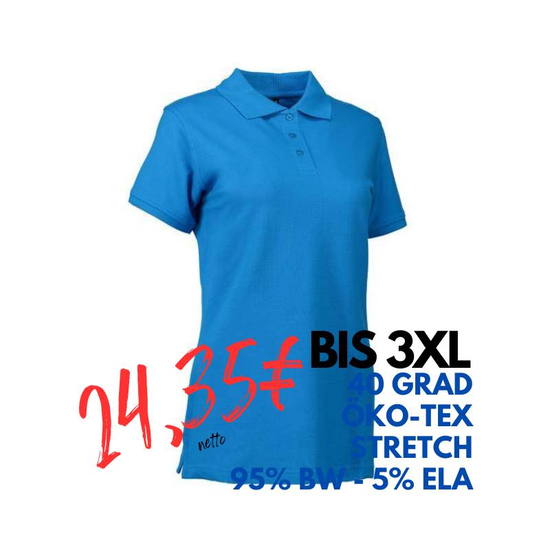 ARBEITS-POLO-SHIRT DAMEN | STRETCH 527 von ID / Farbe: türkis / 95% BAUMWOLLE 5% ELASTHAN | MEIN-KASACK.de - KASACK - KASACKS