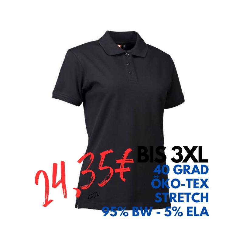 ARBEITS-POLO-SHIRT DAMEN | STRETCH 527 von ID / Farbe: schwarz / 95% BAUMWOLLE 5% ELASTHAN | MEIN-KASACK.de - KASACK - KASACKS