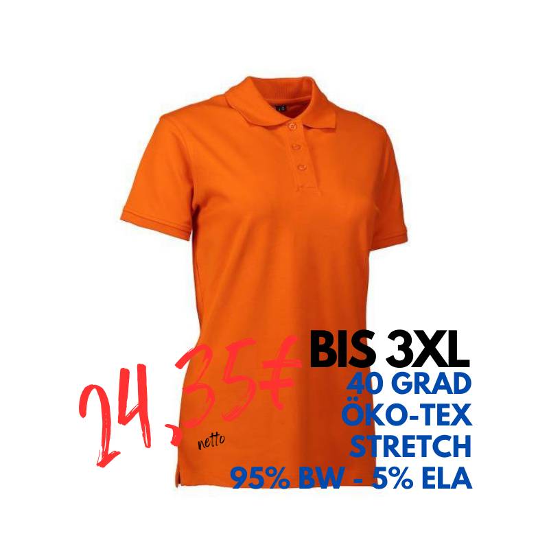 ARBEITS-POLO-SHIRT DAMEN | STRETCH 527 von ID / Farbe: orange  / 95% BAUMWOLLE 5% ELASTHAN | MEIN-KASACK.de - KASACK - KASACKS