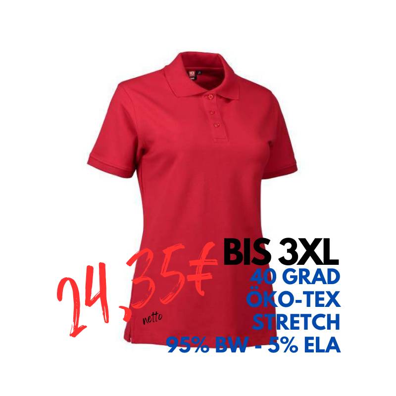 ARBEITS-POLO-SHIRT DAMEN | STRETCH 527 von ID / Farbe: rot / 95% BAUMWOLLE 5% ELASTHAN | MEIN-KASACK.de - KASACK - KASACKS