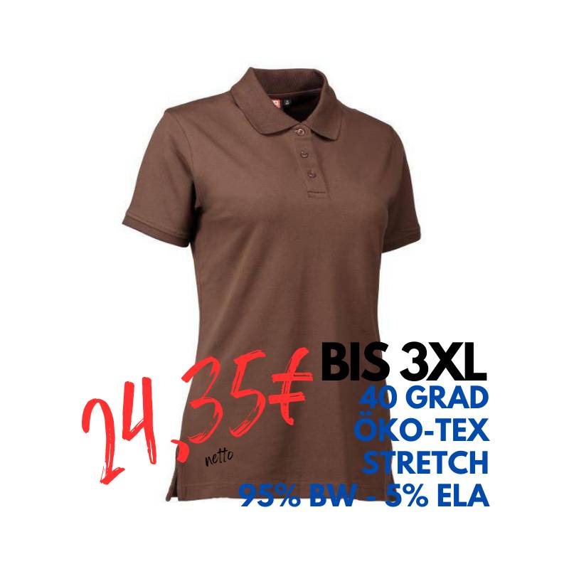 ARBEITS-POLO-SHIRT DAMEN | STRETCH 527 von ID / Farbe: mokka / 95% BAUMWOLLE 5% ELASTHAN | MEIN-KASACK.de - KASACK - KASACKS