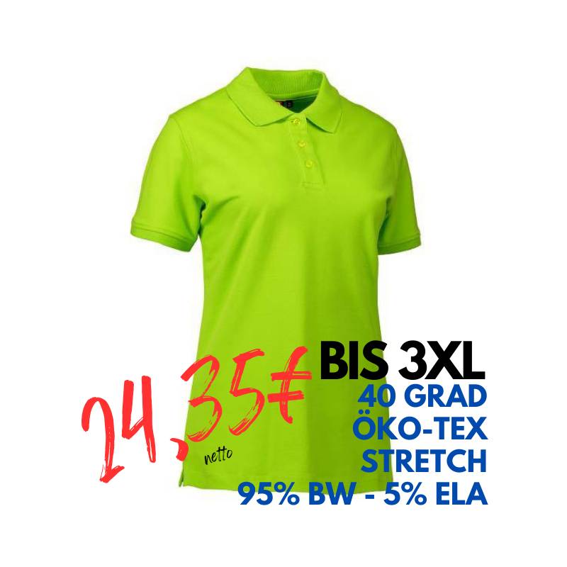 ARBEITS-POLO-SHIRT DAMEN | STRETCH 527 von ID / Farbe: lime / 95% BAUMWOLLE 5% ELASTHAN | MEIN-KASACK.de - KASACK - KASACKS