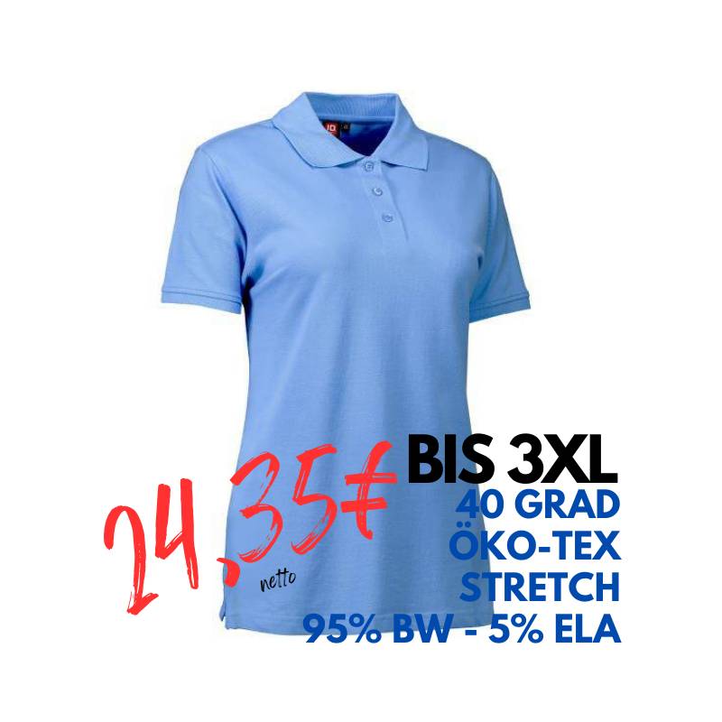 ARBEITS-POLO-SHIRT DAMEN | STRETCH 527 von ID / Farbe: hellblau / 95% BAUMWOLLE 5% ELASTHAN | MEIN-KASACK.de - KASACK - KASACKS