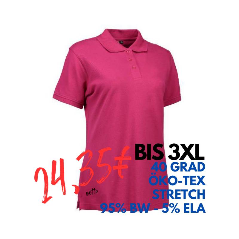 ARBEITS-POLO-SHIRT DAMEN | STRETCH 527 von ID / Farbe: cerise / 95% BAUMWOLLE 5% ELASTHAN | MEIN-KASACK.de - KASACK - KASACKS