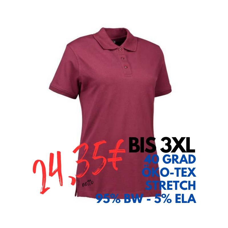 ARBEITS-POLO-SHIRT DAMEN | STRETCH 527 von ID / Farbe: bordeaux / 95% BAUMWOLLE 5% ELASTHAN | MEIN-KASACK.de - KASACK - KASACKS