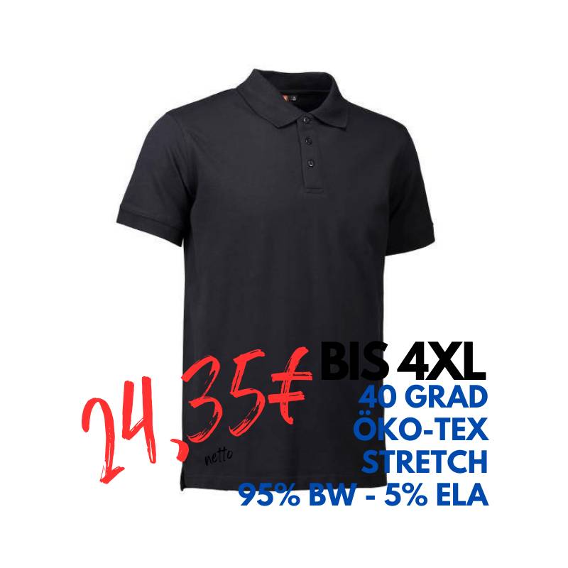 ARBEITS-POLO-SHIRT HERREN | STRETCH 525 von ID / Farbe: schwarz / 95% BAUMWOLLE 5% ELASTHAN | MEIN-KASACK.de - KASACK - KASACKS