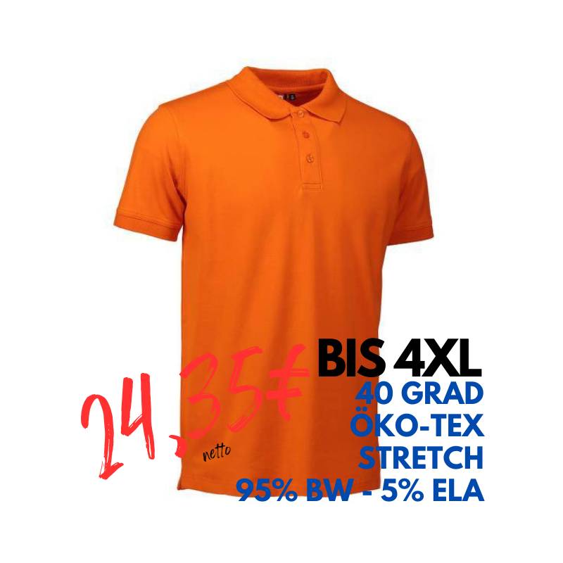 ARBEITS-POLO-SHIRT HERREN | STRETCH 525 von ID / Farbe: orange / 95% BAUMWOLLE 5% ELASTHAN | MEIN-KASACK.de - KASACK - KASACKS