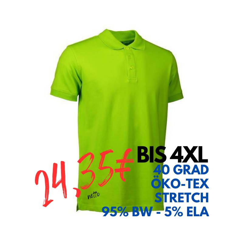 ARBEITS-POLO-SHIRT HERREN | STRETCH 525 von ID / Farbe: lime / 95% BAUMWOLLE 5% ELASTHAN | MEIN-KASACK.de - KASACK - KASACKS