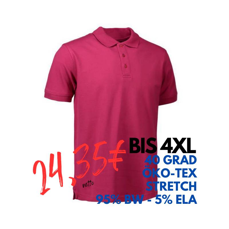 ARBEITS-POLO-SHIRT HERREN | STRETCH 525 von ID / Farbe: cerise / 95% BAUMWOLLE 5% ELASTHAN | MEIN-KASACK.de - KASACK - KASACKS