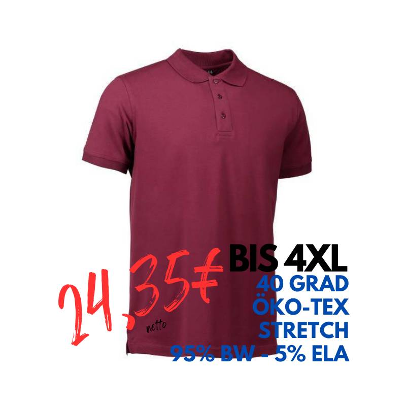 ARBEITS-POLO-SHIRT HERREN | STRETCH 525 von ID / Farbe: bordeaux / 95% BAUMWOLLE 5% ELASTHAN | MEIN-KASACK.de - KASACK - KASACKS