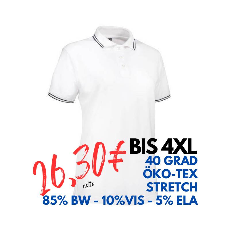 ARBEITS-POLO-SHIRT DAMEN | Stretch Kontrast 523 von ID / Farbe: weiß / 85% BAUMWOLLE 10% VISKOSE 5% ELASTHAN | MEIN-KASACK.de - KASACK - KASACKS