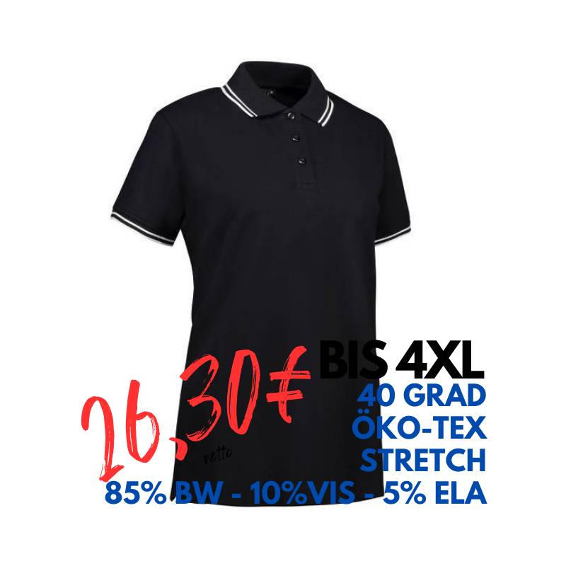 ARBEITS-POLO-SHIRT DAMEN | Stretch Kontrast 523 von ID / Farbe: schwarz / 85% BAUMWOLLE 10% VISKOSE 5% ELASTHAN | MEIN-KASACK.de - KASACK - KASACKS