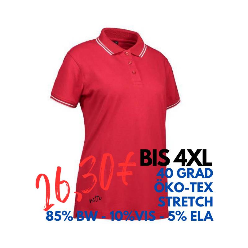 ARBEITS-POLO-SHIRT DAMEN | Stretch Kontrast 523 von ID / Farbe: rot / 85% BAUMWOLLE 10% VISKOSE 5% ELASTHAN | MEIN-KASACK.de - KASACK - KASACKS