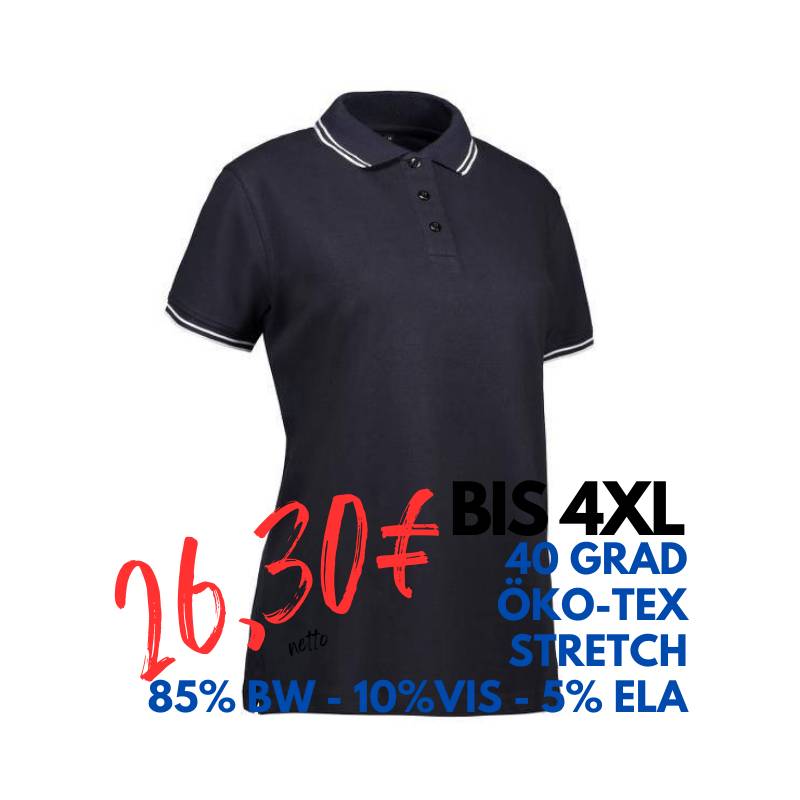 ARBEITS-POLO-SHIRT DAMEN | Stretch Kontrast 523 von ID / Farbe: navy  / 85% BAUMWOLLE 10% VISKOSE 5% ELASTHAN | MEIN-KASACK.de - KASACK - KASACKS