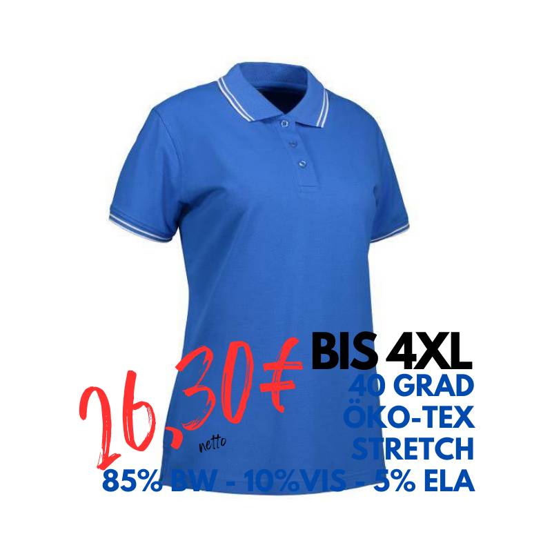 ARBEITS-POLO-SHIRT DAMEN | Stretch Kontrast 523 von ID / Farbe: blau / 85% BAUMWOLLE 10% VISKOSE 5% ELASTHAN | MEIN-KASACK.de - KASACK - KASACKS