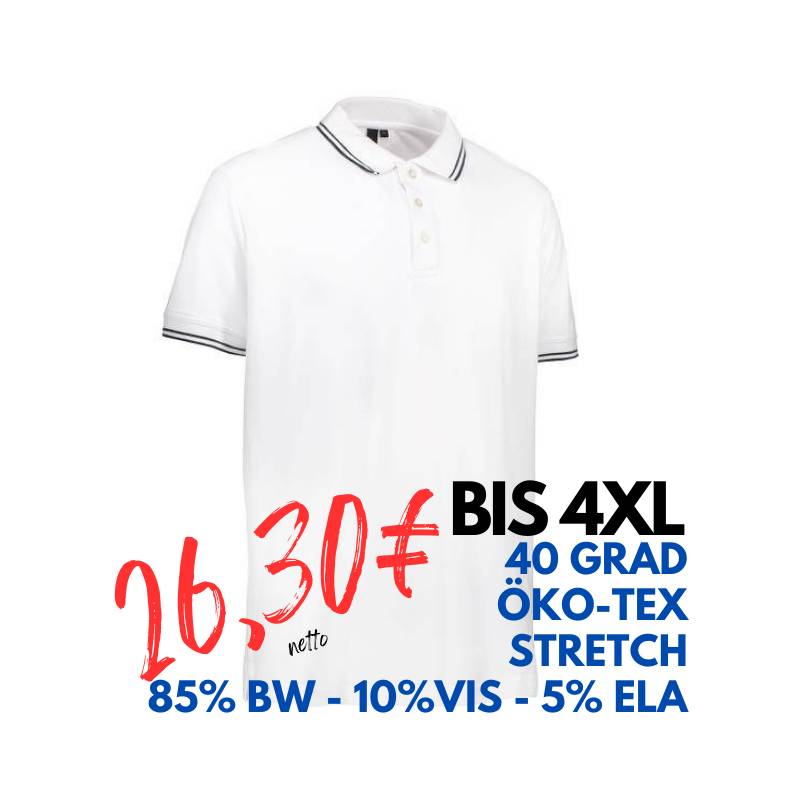 ARBEITS-POLO-SHIRT HERREN | Stretch Kontrast 522 von ID / Farbe: weiß / 85% BAUMWOLLE 10% VISKOSE 5% ELASTHAN | MEIN-KASACK.de - KASACK - KASACKS