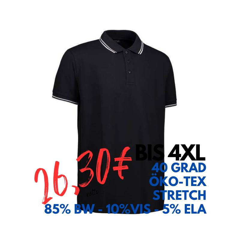 ARBEITS-POLO-SHIRT HERREN | Stretch Kontrast 522 von ID / Farbe: schwarz / 85% BAUMWOLLE 10% VISKOSE 5% ELASTHAN | MEIN-KASACK.de - KASACK - KASACKS