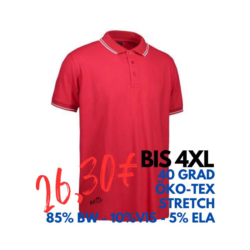 ARBEITS-POLO-SHIRT HERREN | Stretch Kontrast 522 von ID / Farbe: rot / 85% BAUMWOLLE 10% VISKOSE 5% ELASTHAN | MEIN-KASACK.de - KASACK - KASACKS