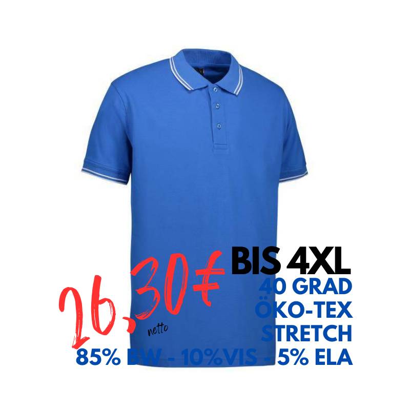 ARBEITS-POLO-SHIRT HERREN | Stretch Kontrast 522 von ID / Farbe: azur / 85% BAUMWOLLE 10% VISKOSE 5% ELASTHAN | MEIN-KASACK.de - KASACK - KASACKS