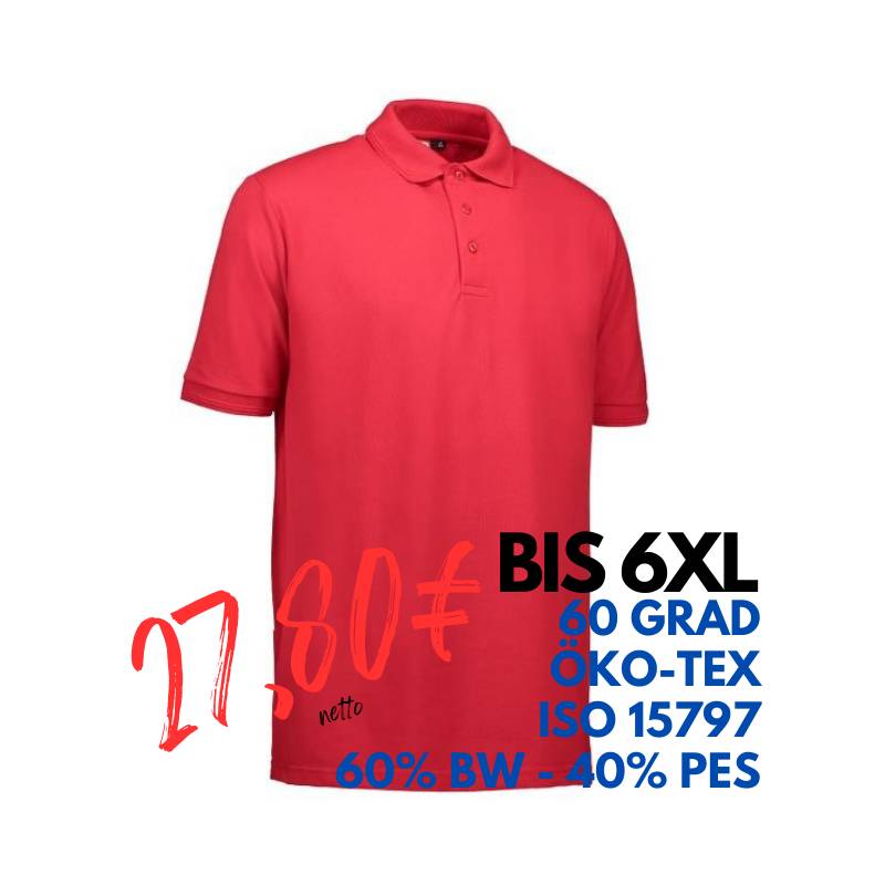 ARBEITS-POLO-SHIRT HERREN | PRO Wear 324 von ID / Farbe: rot / 50% BAUMWOLLE 50% POLYESTER | MEIN-KASACK.de - KASACK - KASACKS