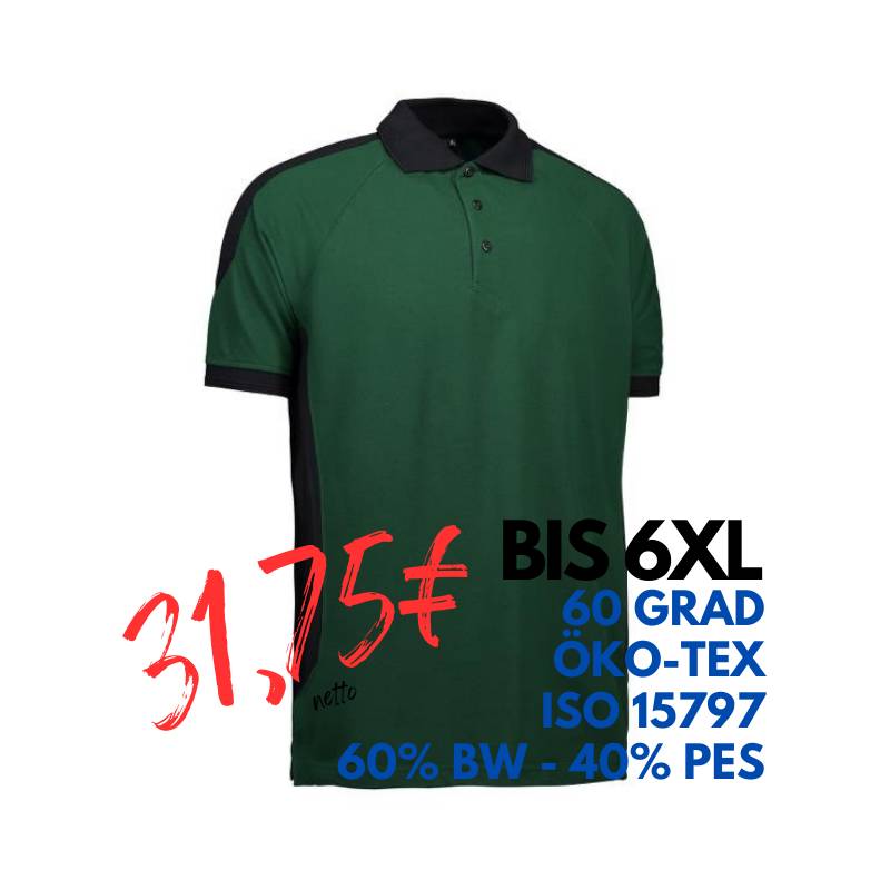 ARBEITS-POLO-SHIRT HERREN | PRO Wear Kontrast 322 von ID / Farbe: grün / 50% BAUMWOLLE 50% POLYESTER | MEIN-KASACK.de - KASACK - KASACKS