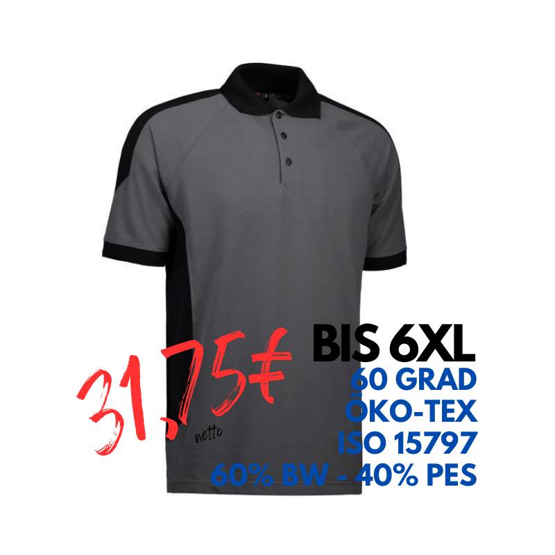 ARBEITS-POLO-SHIRT HERREN | PRO Wear Kontrast 322 von ID / Farbe: grau / 50% BAUMWOLLE 50% POLYESTER | MEIN-KASACK.de - KASACK - KASACKS